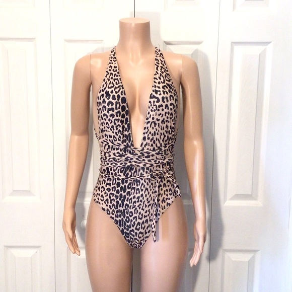 NWOT Womens Leopard Print Tie Wrap Around One Piece Swimsuit Size Small - Picture 5 of 13
